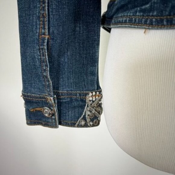Vintage Cache Denim Jean Jacket Rhinestones Sequin Jouer Aux Echecs collab - Picture 8 of 15
